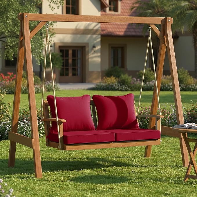 Summsun Outdoor Cushions for Patio Furniture, Double-Sided Waterproof Backrest and Seat Cushion Set with Removable Cover, 19 x 19 Inch, Red, Set of 2