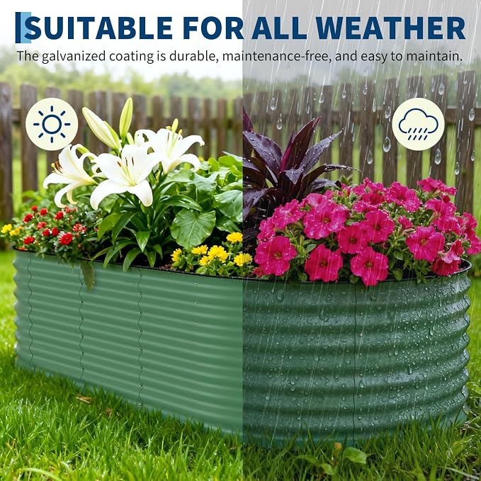 Garvee 4 Pack Galvanized Raised Garden Beds - 8x4x2ft Planter Box for Vegetables, Flowers, Rust-Resistant Garden Box, Easy Assembly Raised Beds, Durable Planters for Outdoor Plants, Green