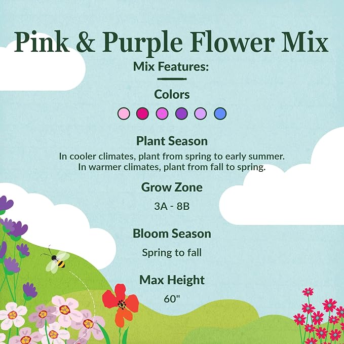 Ferry-Morse Flower Seeds - Pink and Purple Mix, Non-GMO, Cut Flower, Coreopsis, Coneflower - 1 lb