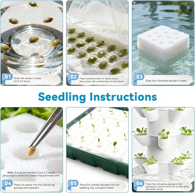 JESLED 6 Tiers Hydroponics Growing System Kits with LED Grow Lights,Tent | Dual Auto Timers Indoor Vertical Hydroponic Tower with Water Tank, Pump and Humidity Cover for Home Kitchen, Class, 30Pods