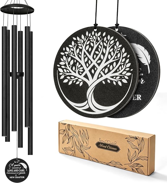 45 Inch Large Wind Chimes for Outside Deep Tone, Tree of Life Wind Chimes Outdoor, Garden, Porch Decor, Memorial Windchimes, Sympathy Gift (Black)