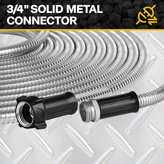 2024 Metal Garden Hose 75ft Heavy Duty Stainless Steel Water Hose with Sprayer & Metal Fittings Flexible Lightweight Hose Puncture Proof Hose for Yard, Outdoors, Rv