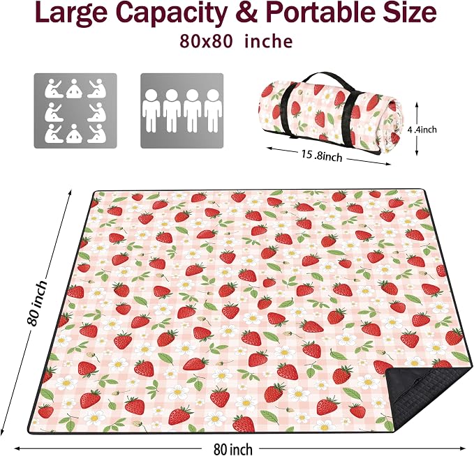Picnic Blankets Beach Blanket 80" X 80" Extra Large Waterproof Camping Blankets Portable Outdoor Mat 3-Layer Blanket for Beach, Hiking, Park, Music Festival, Grass Lawn,Travel