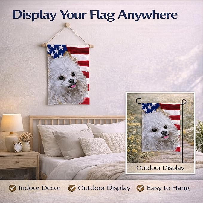 Caroline's Treasures CK6581GF Japanese Spitz American Flag Garden Flag Mailbox Flag Decorative Yard Flag Banner Outside Patio Artwork Yard Flower Beds, Garden Size, Multicolor