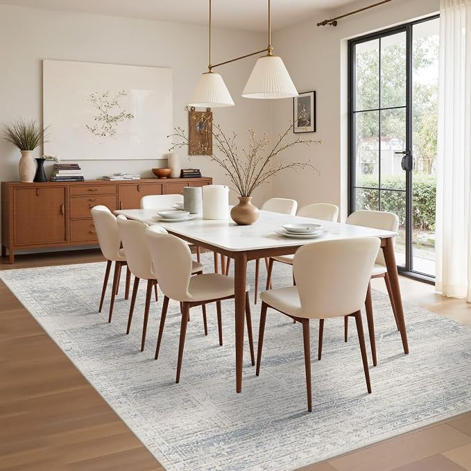 Latte&Fog Vintage Blue Rugs for Living Room, Washable Vintage 6x9 Area Rugs | for Bedroom Dining Kitchen Kids Playroom Nursery Classroom Dorm Farmhouse Office, Non Slip Low Pile Soft Floral Carpet Indoor