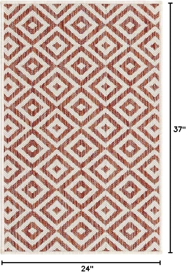 Unique Loom Outdoor Collection Area Rug - Costa Rica (2' x 3' 1' Rectangle, Rust Red/ Ivory)