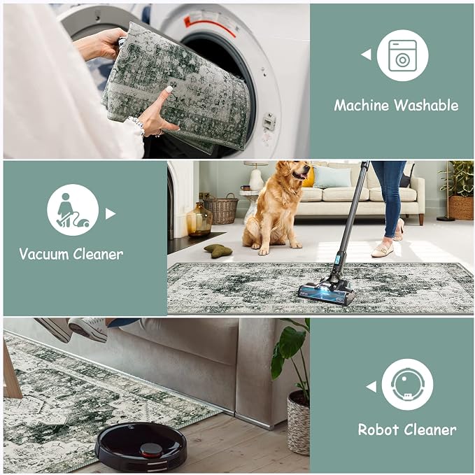 Moynesa Ultra-Thin Washable Area Rug - 5x7 Large Gray Rug for Living Room Vintage Rugs for Bedroom, Non Slip Non Shedding Pet Friendly Dining Room Mat Carpet for Department Office Kitchen
