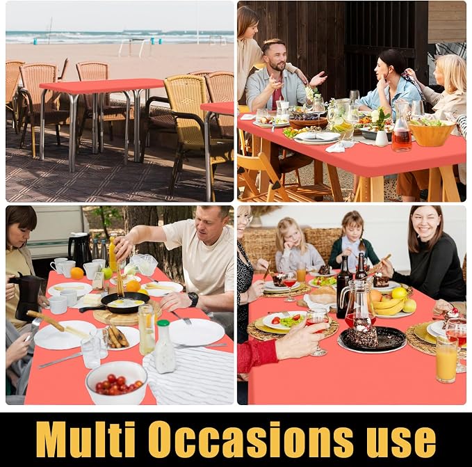 Smiry 6 Pack Rectangle Picnic Table Cloth, Waterproof Elastic Fitted Tablecloths, Washable Polyester Rectangular Patio Table Cover for Camping, Indoor and Outdoor (Coral Red, 30"x72")