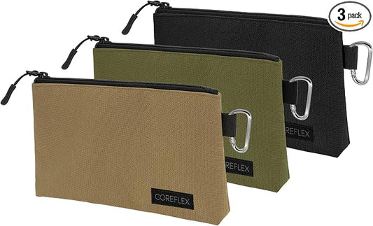 COREFLEX Premium Tool Pouch Zipper Bag, Small Tool Bag, Multipurpose Storage pouch, Heavy duty Flat Bottom Tool bag with YKK Zipper (3 pack Small 8inch)