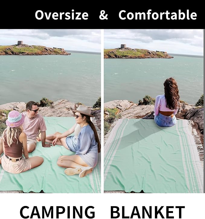 Extra Large Turkish Beach Towel Picnic Mat Throw Blanket Camping Mat Lightweight Oversized Giant Mexican Serape Baja Cobijas Mexicanas Para Mesa Lawn Patio Park Stadium Outside Festival Grass Hammock