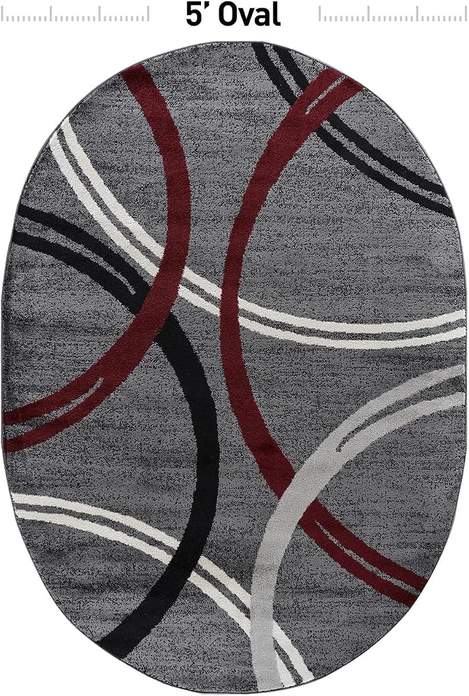 Rugshop Wavy Circles Modern Non-Shedding Living Room Oval Rug Red 5' x 7' | Oval, Size 5' x 7', Bedroom, Dining Room, Home Office, Kitchen, Entryway, Hallway, Nursery, Kids Room, Guest Room