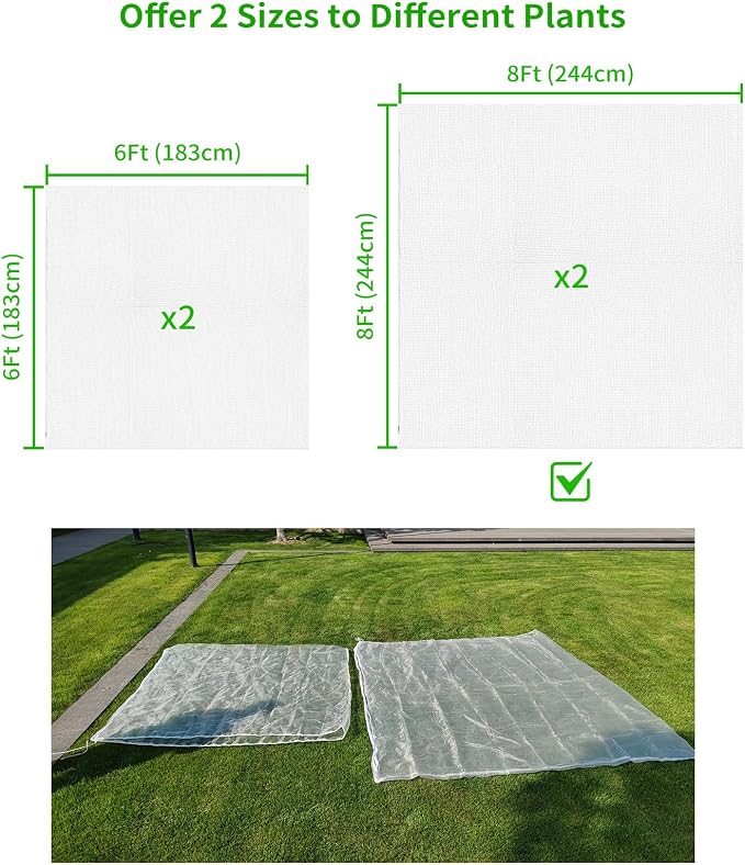 KEOHOLI Large 2 Packs Fruit Tree Netting Bags with Zipper and Drawstring, Insect Bird Barrier Netting Plant Covers for Fruit Vegetable Trees, Bushes,Flower in Garden (8 * 8ft)