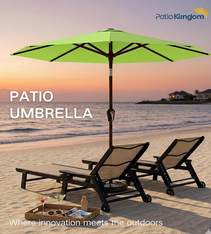 PatioKingdom 10FT Patio Umbrella with Push Button Tilt and Crank, Outdoor Market Umbrella with 8 Fiberglass Ribs, UV Protection Table Umbrella for Pool,Backyard,Garden,Deck