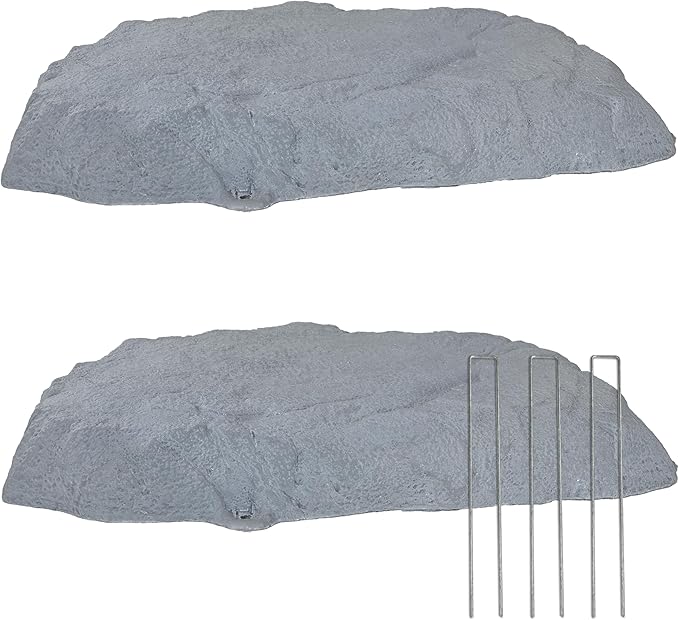 Sunnydaze 3.5” H Flat Faux Landscape Rock Cover - Lightweight Polyresin Fake Rock Well Pump Cover for Outside – Realistic Natural Texture – Gray - Set of 2