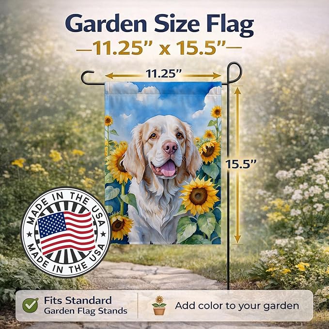 Caroline's Treasures DAC6056GF Clumber Spaniel in Sunflowers Garden Flag Mailbox Flag Decorative Yard Flag Banner Outside Patio Artwork Yard Flower Beds, Garden Size, Multicolor