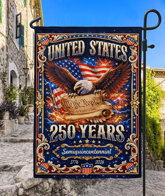 1776-2026 Commemorative, 250 Year American Anniversary Flag, 250th Anniversary Patriotic Design, American Flag With Eagle, Garden Flags For Outside, Visible On Both Sides 1 (12x18 Inch)