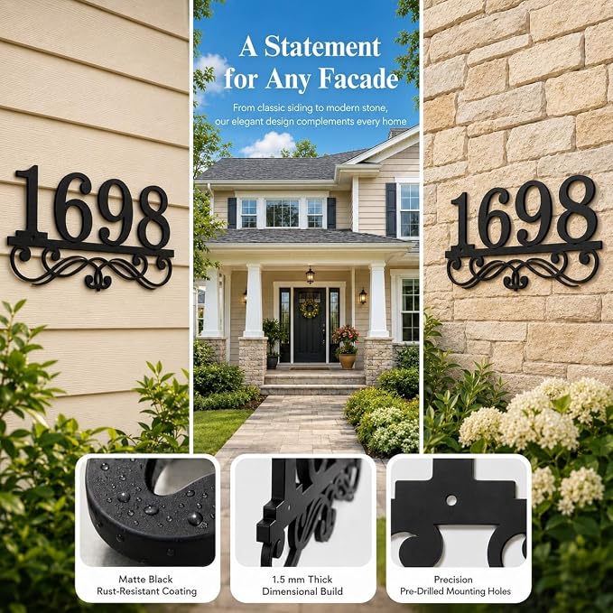 Personalized Metal Address Plaque, Custom House Numbers for Outside, Elegant Nameplate for Yard and Front Door Decor, Weatherproof Wall Sign, Housewarming Gift