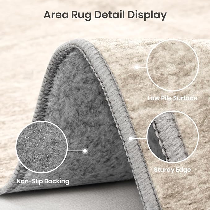 Valenrug Washable Rugs 5x7, Non Slip Large Area Rugs for Living Room, Brown | Soft Low Pile, Thin & Lighweight Carpet, Folable Stain Resistant Modern Indoor Floor Mat for Bedroom, Dining Room, Home Decor