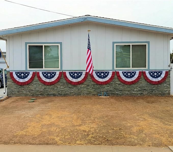 American Bunting Flags Outdoor 3x6 ft, Heavy Duty Embroidered Flag Buntings for Outside Use, Patriotic Bunting Banner US Pleated for 4th of July 250th Anniversary
