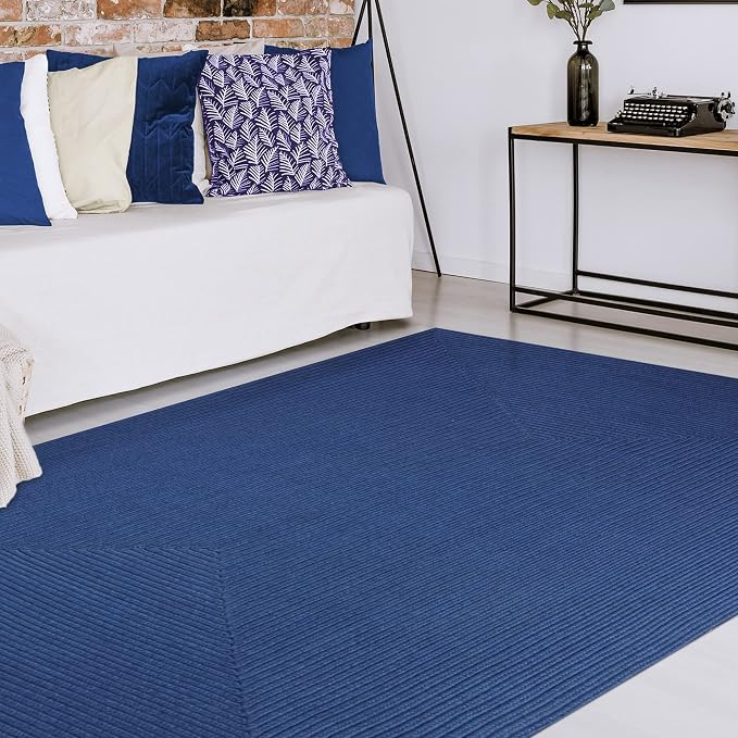 Superior Indoor/ Outdoor Large Area Rug, Reversible Braided Home Floor Decor for Living Room, Kitchen, Entryway, Patio, Front Porch, Deck, Modern, Boho, Farmhouse Style, 4' x 6', Denim Blue