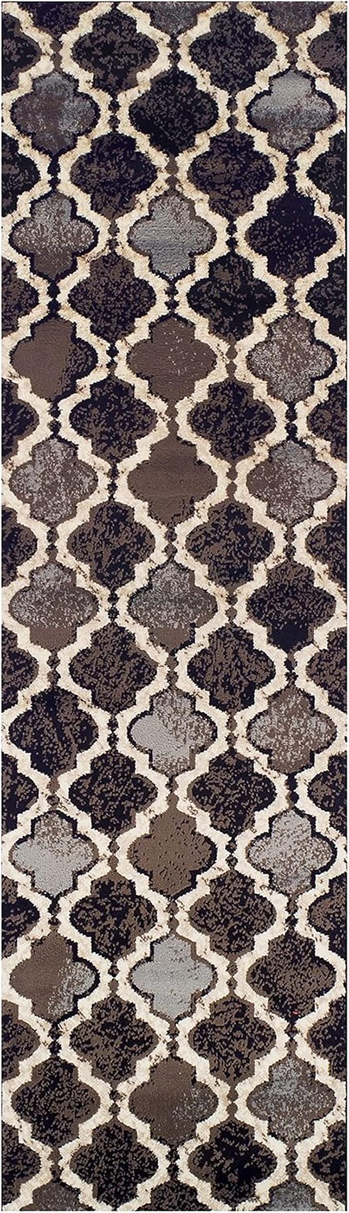 Superior Indoor Runner Rugs, Modern Area Rug, 2'7"x12', A Chocolate | Geometric Design Floor Décor, Easy Care High Traffic Areas Living Dining Room, Bedroom, Office, Entryway, Viking Collection
