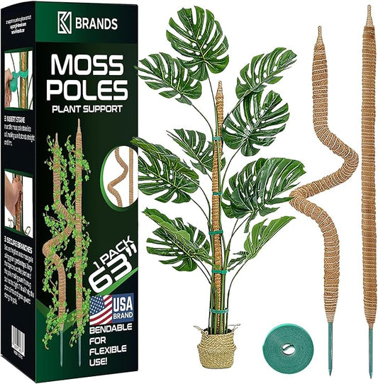 63'' Bendable Moss Pole Monstera Plant Support for Large Climbing Indoor Plants - Stakes for Potted Climbers - Tall Sticks Indoor Trellis for Houseplants - Accessories for Monstera Pot