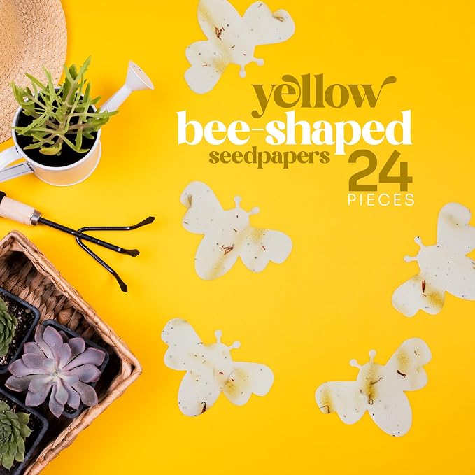 Yellow Bee Gift Tags with Wildflower Seeds - 24pcs Writable Gift Wrap Tags for Baby Showers, Mother's Day Present, Party Favors, DIY Crafts, & Earth Day Decorations