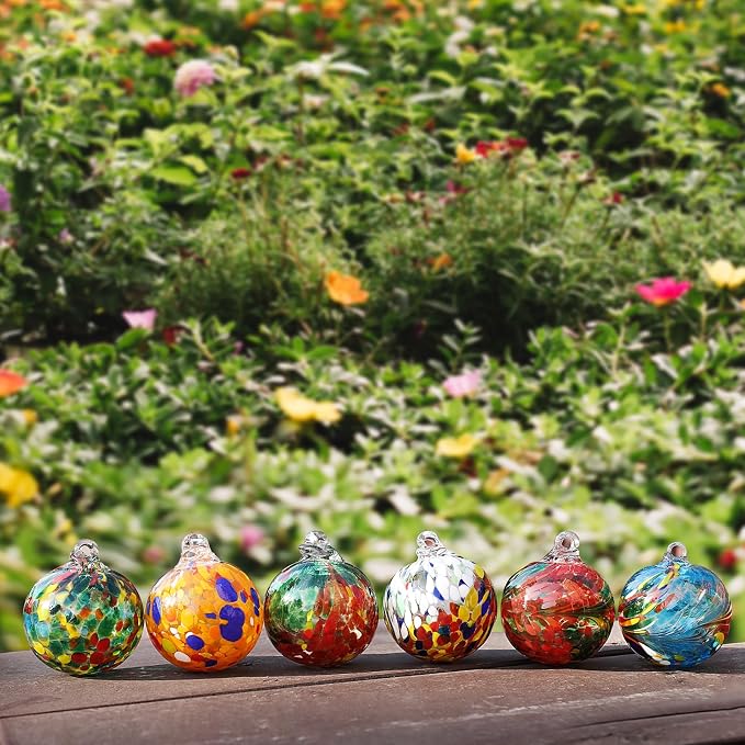 VOREEN 6-Pack Blown Glass Christmas Ornaments, 2.56" Handblown Hanging Glass Gazing Balls for Christmas Tree Decoration, Holiday Ornament Gift Set（Colorful Festival Mix）