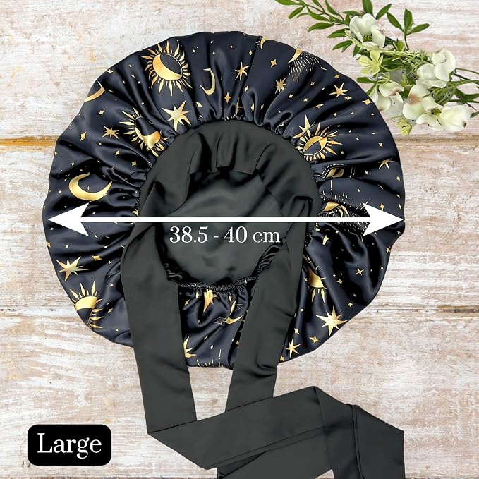 Luxury Charmeuse Silk Hair Bonnet, Handmade Reversible Adjustable Sleep Cap for Men & Women, L/XL, Double-Layered