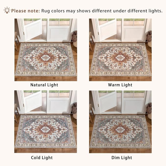 Tangsoo 3x8 Washable Runner Rugs for Hallway, Oriental Runner Rug Non Slip | Vintage Soft Low Pile Rug Runner, Boho Farmhouse Indoor 8ft Carpet Runners for Kitchen Bedroom Entryway Living Room Turmeric