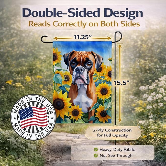 Caroline's Treasures DAC6037GF Boxer in Sunflowers Garden Flag Mailbox Flag Decorative Yard Flag Banner Outside Patio Artwork Yard Flower Beds, Garden Size, Multicolor