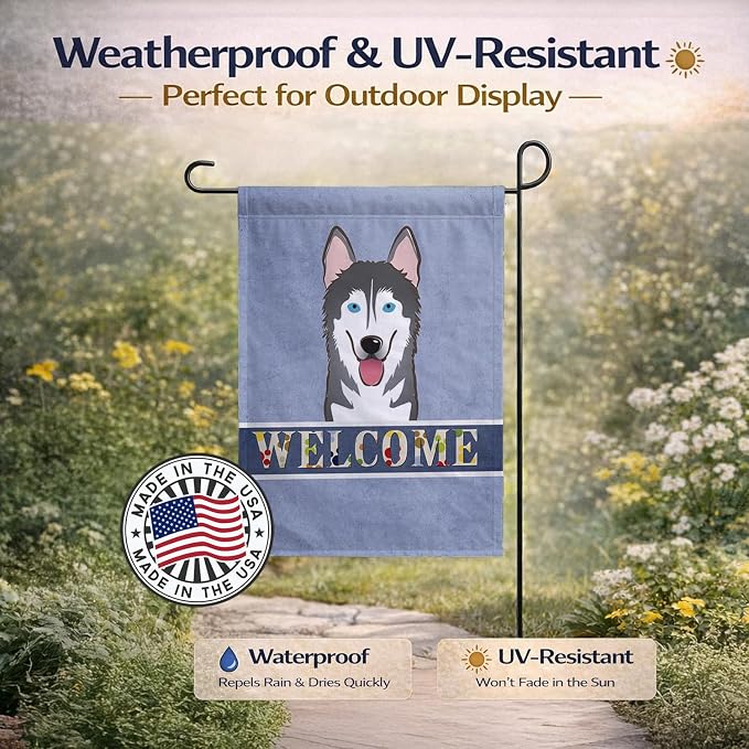 Caroline's Treasures BB1404GF Alaskan Malamute Welcome Garden Flag, Blue Mailbox Flag Decorative Yard Flag Banner Outside Patio Artwork Yard Flower Beds, Garden Size, Multicolor