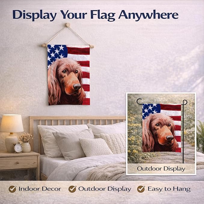 Caroline's Treasures CK6570GF Irish Setter Dog American Flag Garden Flag Mailbox Flag Decorative Yard Flag Banner Outside Patio Artwork Yard Flower Beds, Garden Size, Multicolor
