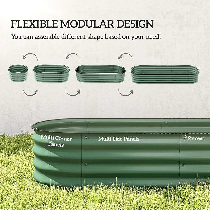 Outsunny 6.5' x 2' x 1' Galvanized Raised Garden Bed Kit, Outdoor Metal Elevated Planter Box with Safety Edging, Easy DIY Stock Tank for Growing Flowers, Herbs & Vegetables, Green