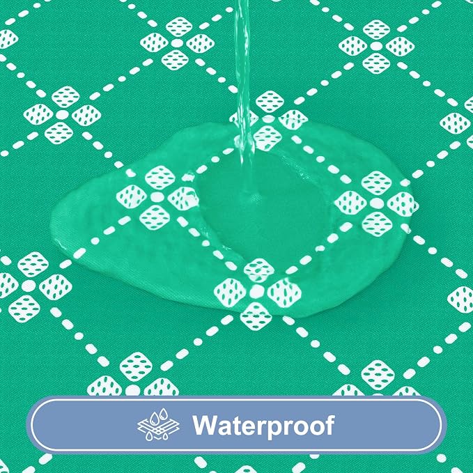 misaya Rectangle Vinyl Table Cloth, Elastic Fitted Tablecloth with Flannel Backing, Waterproof Plastic Table Cover Fits 6 Foot Folding Tables for Picnic, Camping, Indoor and Outdoor (Green, 30" x 72")