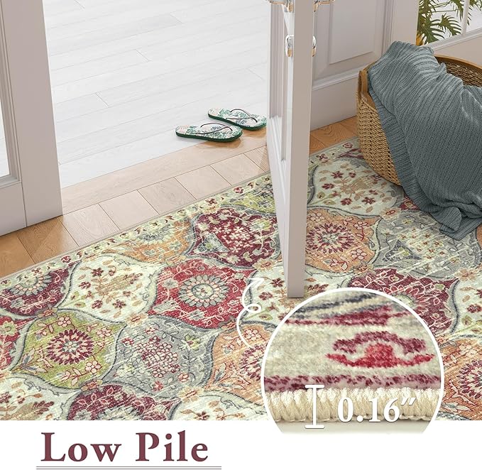 Lahome Moroccan Trellis Washable Orange Rug, 2x3 Entryway Rugs for Kitchen Bathroom, Non-Slip Indoor Door Mat Ultra-Thin, Small Throw Carpet for Bedroom Entry Elise, Orange/Terracotta