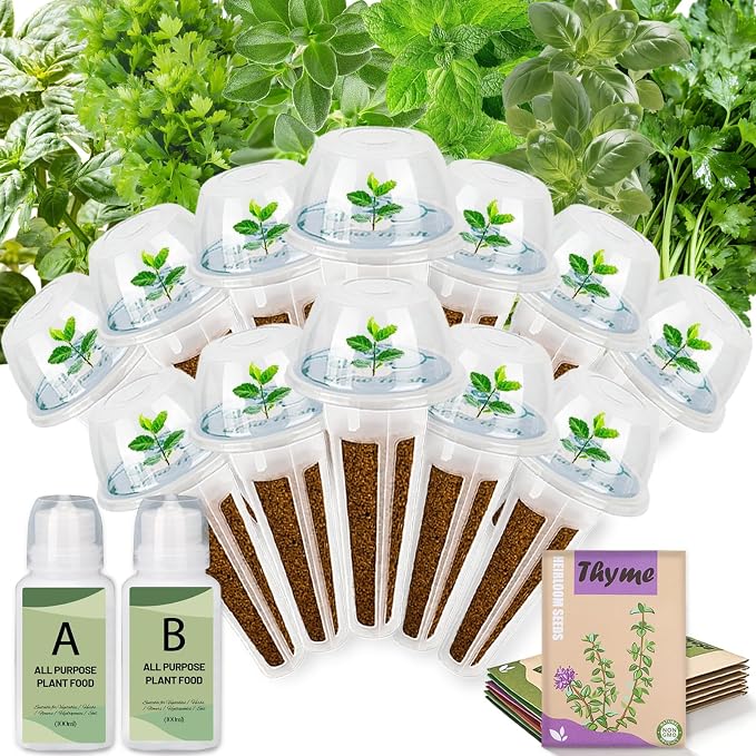 Herb Seed Pods Kit Hydroponic -12 Refill Grow Pods with 6-Packet Seeds of Genovese Basil, Thai Basil, Cilantro, Thyme, Mint & Parsley, Compatible with All Hydroponics Growing Systems & Indoor Gardens