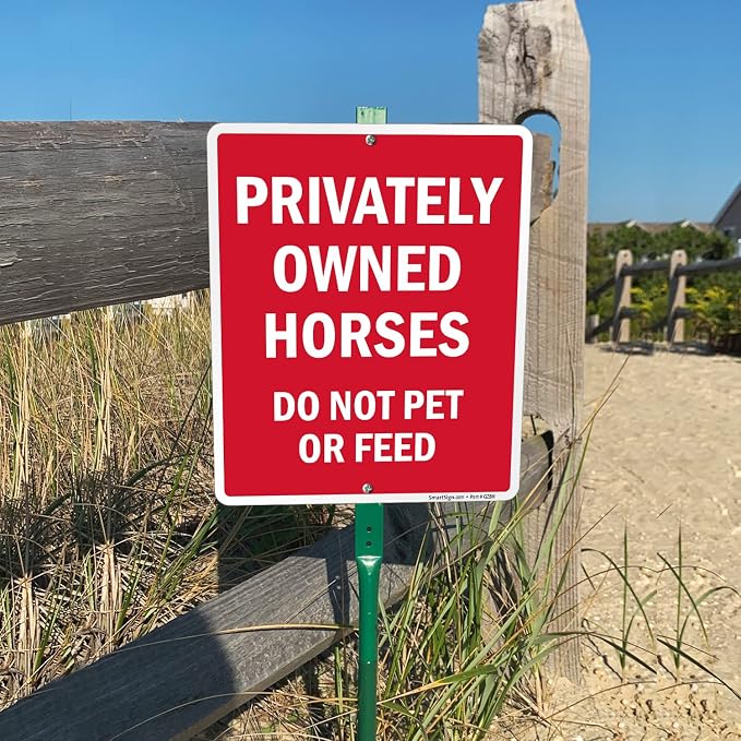 SmartSign 12 x 10 inch “Privately Owned Horses - Do Not Pet Or Feed” LawnBoss Yard Sign with 3 foot Stake, 40 mil Laminated Rustproof Aluminum, White and Red, Set of 1