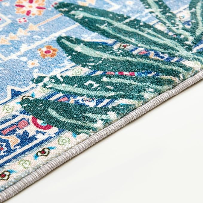 Tropical Jungle Rugs, 2x3 Faux Wool Botanical Boho Throw Rugs for Bathroom Kitchen Small Indoor Entryway Rug Modern Vintage Distressed Hippie Indian Accent Floor Mat Non-Slip Washable