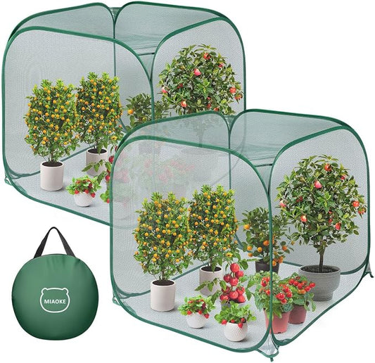 2 Pack Pop Up Mesh Plant Cover, 35.4x35.4x38.2 Inch No Build Protection Against Insects Garden Netting, Raised Bed Cover for Barrier Against Insects for Vegetable Plant Fruit Animals