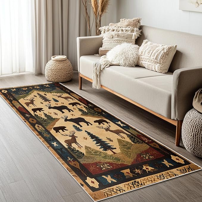 Farmhouse Cabin Runner Area Rug Rustic Washable 2x6 Rugs for Living Room Bedroom Western Country Non-Slip Soft Floor Large Carpet for Office Entryway Bathroom
