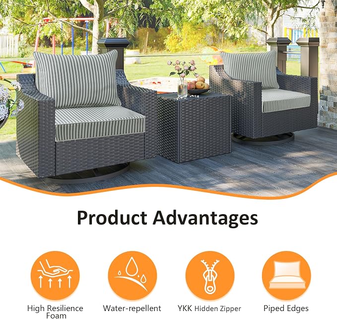Unimatta Outdoor Patio Chair Cushions Set, 24" x 24", Set of 2, Water-Repellent, Fade Resistant, Deep Seat Bottom and Back Cushion for Backyard, Couch, Sofa and Patio Furniture, Black and White