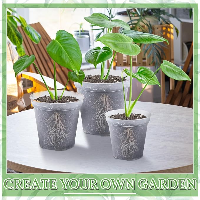 Vesici 12 Pcs 6/8/10 Inch Large Thickened Clear Nursery Pots Variety Pack Plant Pots with Drainage Holes Planters for Indoor Plants Flexible Transparent Plastic Plant Bottle Succulents