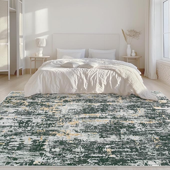 Area Rugs 6x9 Living Room: Washable Rug Modern Abstract Large Rugs Soft Non Slip Neutral Rug Stain Resistant Indoor Carpet for Bedroom Kitchen Dining Room Nursery Home Rugs(Black Grey Gold,6'x9')
