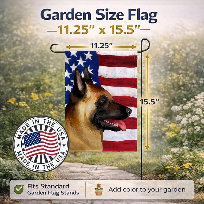 Caroline's Treasures CK6428GF Belgian Malinois American Flag Garden Flag Mailbox Flag Decorative Yard Flag Banner Outside Patio Artwork Yard Flower Beds, Garden Size, Multicolor