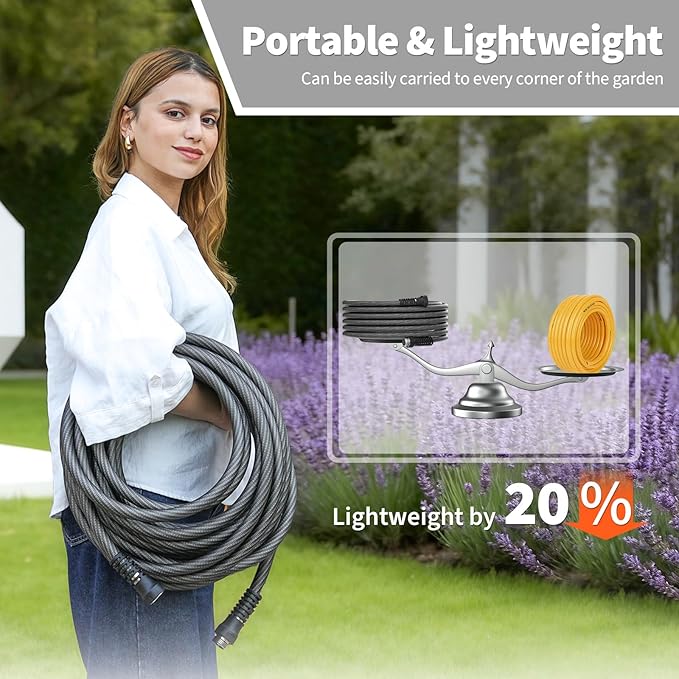 Garden Hose 10ft x 5/8",Flexible Water Hose,Lightweight Braided Hose with Swivel Handle,Leak-Free Connections, Male to Female Fittings, Kink Resistant Durable Hybrid Hose,Grey