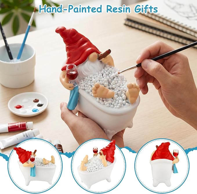 Toncoke Funny Garden Gnomes for Outdoor, 7 Inch Gnomes Decorations for Yard with Bathtub & Wine Glass, Gnome Garden Decor for Home Patio Lawn, Gnomes Gifts for Women Spring Summer Christmas Halloween