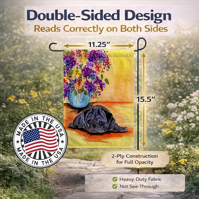Caroline's Treasures SS8298GF Pug Garden Flag Mailbox Flag Decorative Yard Flag Banner Outside Patio Artwork Yard Flower Beds, Garden Size, Multicolor