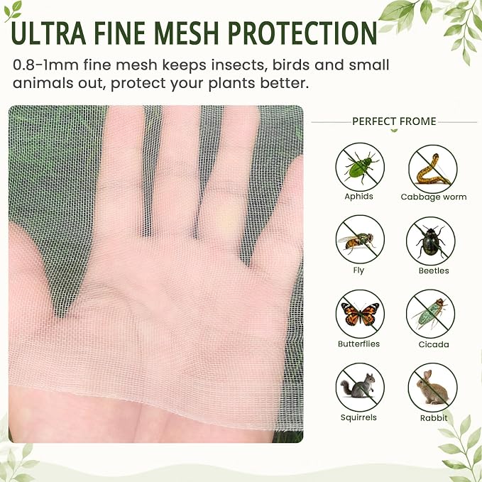 6.5x25Ft Garden Netting, Fine Mesh Insect Netting for Plant Protection | Mosquito Bug Bird Barrier Mesh Cover Insect Barrier for Raised Beds, Greenhouses Vegetables Fruits Flowers Raised Bed