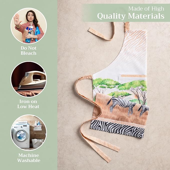 Maison d' Hermine Aprons for women with Pocket 100% Cotton (27.50"x31.50") | Adjustable Neck Strap & long ties Apron Men Chef Wedding Cooking Gardening Server Maid
